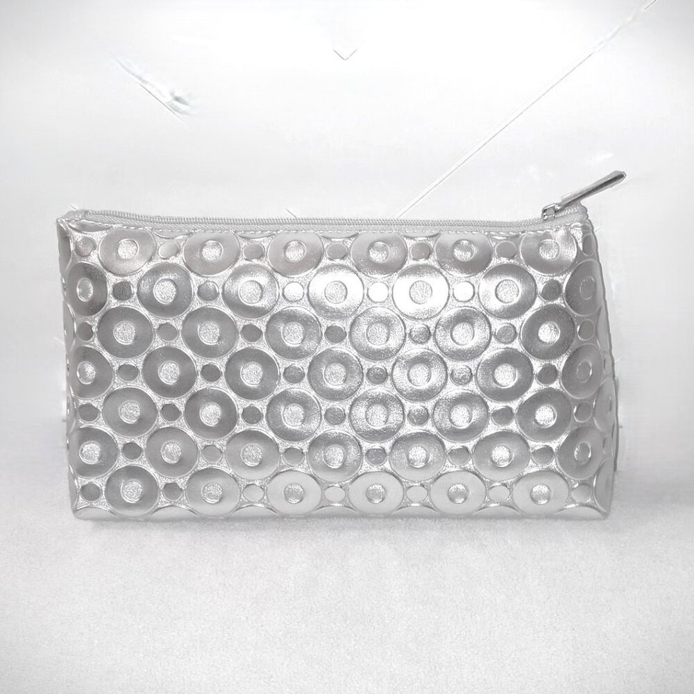 NWOT Clinique Silver Metallic Cosmetic Bag